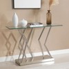 Bekrvio 43.3" Modern Glass Console Table - Silver Stainless Steel Geometric Base, Narrow Entryway Hallway Table for Living Room & Office - 3 of 4
