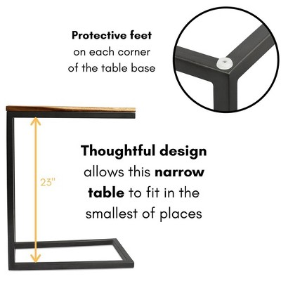 Acacia Wood and Metal C-Shaped Industrial Side Table