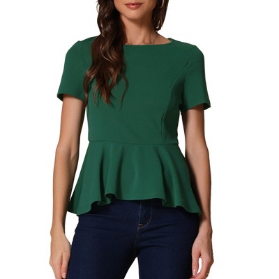 INSPIRE CHIC Women's Short Sleeve Round Neck Stretch Business Classic Peplum Top
