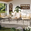 4-Piece Patio Furniture Set, Rattan Outdoor Patio Table and Chair Set with Glass Side Table and Loveseat, Suitable for Apartments, Backyards, Beige - 2 of 4