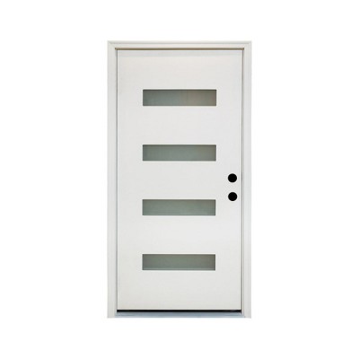Chic Crate 36x80 Fiberglass Entry Door with Frosted Glass, Left Hand Inswing, Brickmould & Vinyl Frame