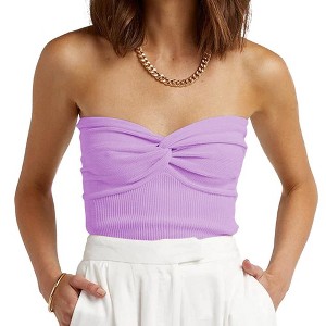 Women's Knit Tube Top, Twist - Front Bandeau Crop Top, Strapless Elastic Backless Sleeveless Top - 1 of 2