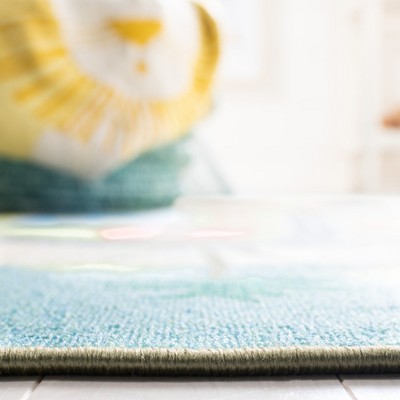 Blue Geometric Kids Washable Non-slip Synthetic Area Rug