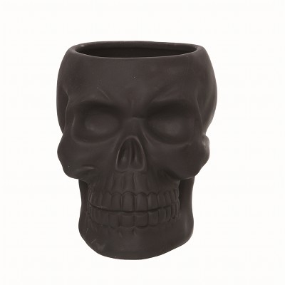 Transpac Ceramic Black Halloween Matte Skull Vase