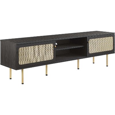Cambria 70'' Black Rattan & Particleboard TV Stand with Cabinet
