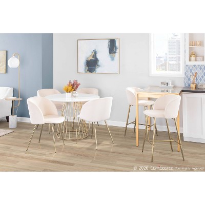 Elegant Gold Steel and Cream Velvet Counter Stools, Set of 2