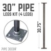 Pipe Decor 1 in. x 30 in. Square Flange Pipe Table Legs - 4 Pack - 3 of 4