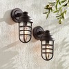 John Timberland Marlowe Industrial Outdoor Wall Light Fixtures Set of 2 Bronze Metal Cage 13 1/4" Clear Glass for Post Exterior Barn Deck House Porch - 2 of 4
