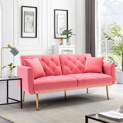 Modern Velvet Loveseat Sofa, 2 Seater Button Tufted Couch With Metal Feet For Living Room Bedroom Apartment
