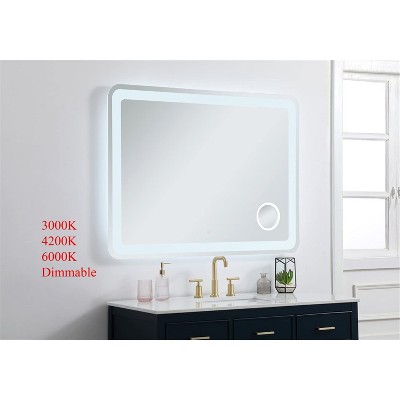 Glossy White Rectangular LED Bathroom Mirror with Magnifier