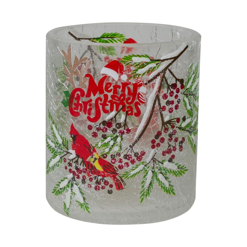 Northlight 2.75-Inch Cardinal and Pine Hand Painted Flameless Christmas Candle Holder, 1 of 6