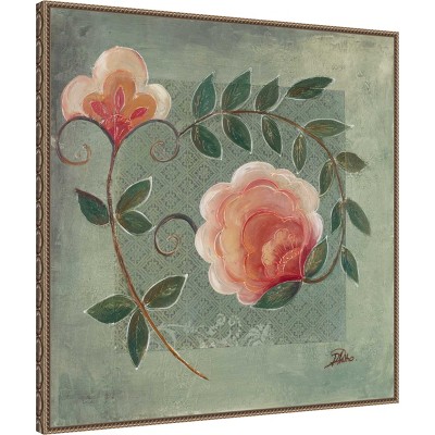 Green and Pink Beaded Framed Floral Canvas Wall Art