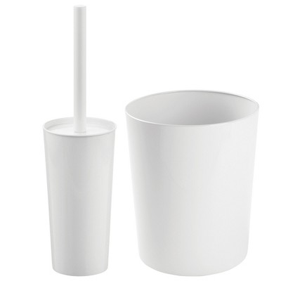 Mdesign Patton Steel/plastic Toilet Bowl Brush And 1.7 Gal Trash Can Set, 2  Pieces - White Marble : Target