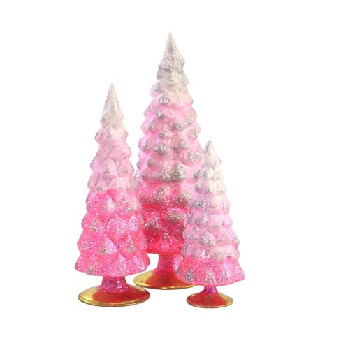 Set of 3 Silver Glittered Christmas Trees 6.25 inches to 9.5 inches Tall