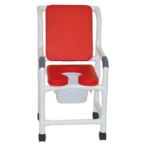 MJM International Corporation Shower Chair 18 Inwidth 3 In Red Cushion Padded Back Red10 Qt Slide Out Commode Pail300 Lbs Wt - 1 of 1