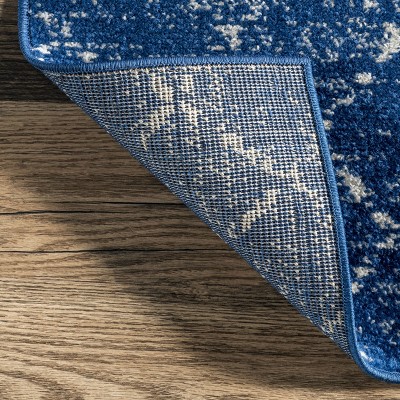 Distressed Moroccan Trellis 4' Square Blue Synthetic Area Rug