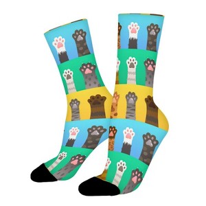 Colorful Cat Paws Women Printed Crew Socks Funny Funky Socks Soft Polyester Novelty Gifts for Artists Men - 1 of 1