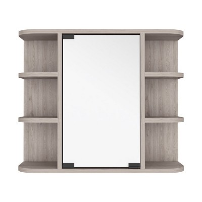 GlasFlength Decorative Wall Mirrors Medicine Cabinet Milano, Six External Shelves Mirror, Light Gray Finish, Gray, 23.62"*7.48"*19.68"
