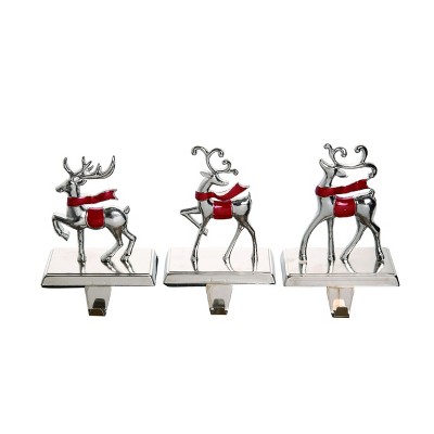 Transpac Metal 6 in. Silver Christmas Scarf Reindeer Stocking Holder Set of 3