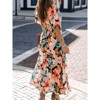 Women's Floral Print Boho Dress Side Split Deep V Neck A-Line Flowy Maxi Dresses - 2 of 4