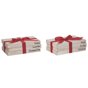 Transpac Large Wood Rustic Holiday Book Stack Set of 2 Christmas Home Decorations - 1 of 4