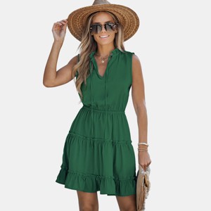 Women's Breezy Tiered Skirt Ruffled Neck Sleeveless Dress - Cupshe - 1 of 4