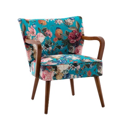 Erytus Wooden Upholstered Accent Chair Traditional Armchair Comfy Living Room Armchair with Floral Pattern | Karat Home