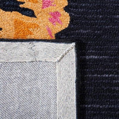 Handmade Black Floral Wool Rectangular Area Rug 3' x 5'