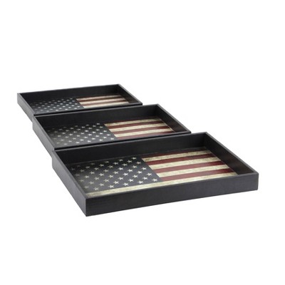 Rustic Elegance Patriotic American Flag Serving Tray Set, Red/White/Blue, 3-Pack