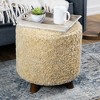 Northlight 16" Beige Plush Round Footstool Ottoman with Oak Legs - 3 of 4