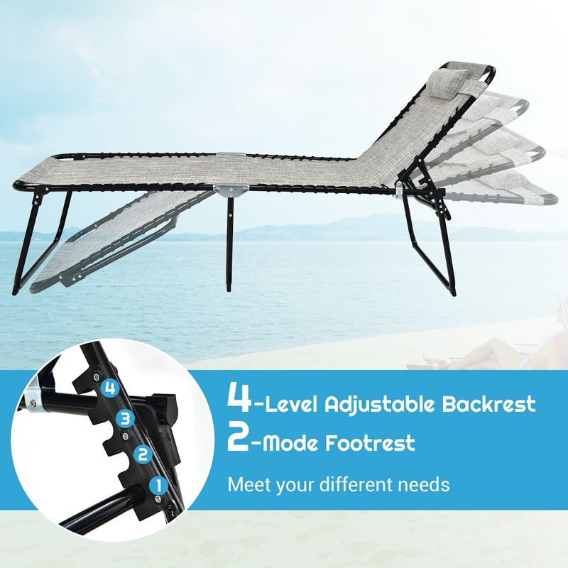 Costway Folding Lounge Chaise Chair 4 Position Patio Recliner w/Pillow Sunbathe Chair, 5 of 11