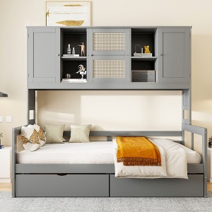 Twin/Full Size Wooden Daybed With 2 Drawers, All-in-One Cabinet and Shelf - ModernLuxe - 1 of 4