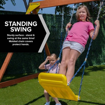 Brighton Outdoor Wood Swing Set with 3 Yellow Swings