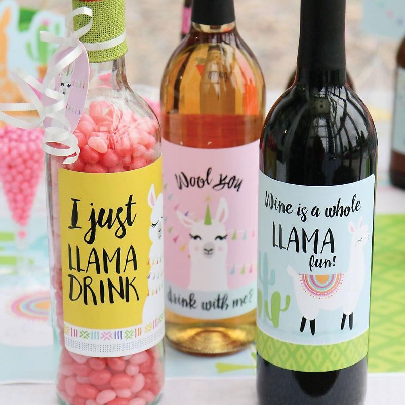 Big Dot of Happiness Whole Llama Fun - Llama Fiesta Baby Shower or Birthday Party Decorations for Women & Men - Wine Bottle Label Stickers - Set of 4, 2 of 9