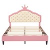Lovely Crown Fantasy PU Leather Princess Bed with Tufted Headboard, Pink+Cream - 4 of 4