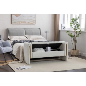 33.5"/53.1" Bedroom End Bench, Modern Velvet/Teddy Fabric Upholstered Shoe Bench 4A - ModernLuxe - 1 of 4