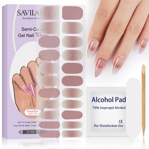 Saviland Women's 22pcs Semi-Cured Gel Nail Strips Kit - Glossy & Long-Lasting Nail Art Design with Tools (Peach Pink Series) - 1 of 4