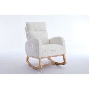 Lyngins Nursery Rocking Chair with High Backrest,Upholstered Glider Rocking Chair with Wood Legs,Teddy Accent Chair for Bedroom,Living Room - 1 of 3