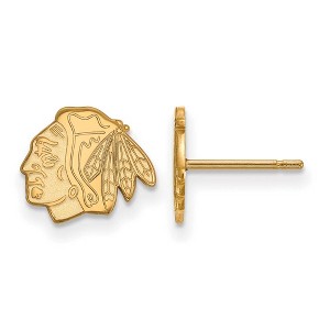 Black Bow Jewelry 10k Yellow Gold Chicago Blackhawks NHL Stud Earrings - 1 of 3
