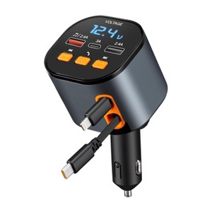 Itopfox Retractable Car Charger with Bluetooth 5.3 FM Transmitter, 90W Fast Charging, 2 Retractable Cables, USB Ports for iPhone & Android Devices - 1 of 4