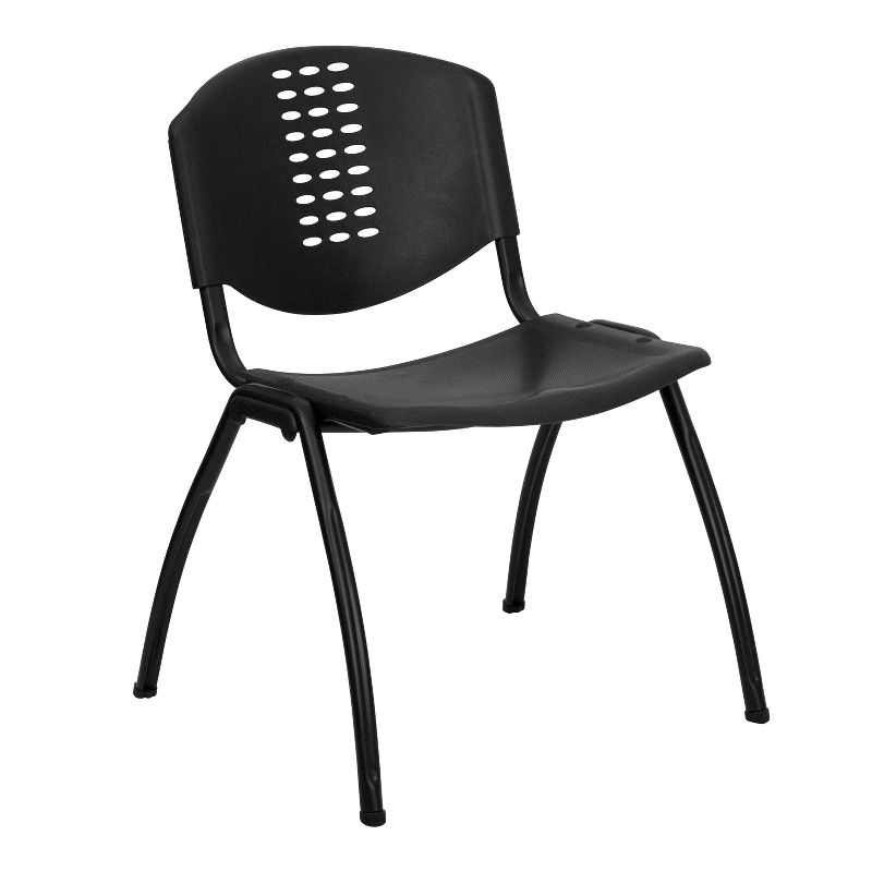 Emma and Oliver Black Plastic Office Side Stack Chair with Oval Cutout Back, 1 of 11