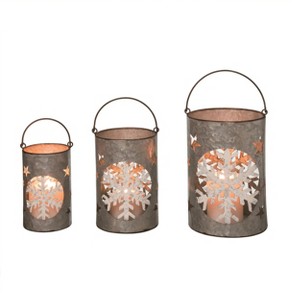 Transpac Metal 9.5 in. Multicolor Christmas Snowflake Lanterns Set of 3 - 1 of 2