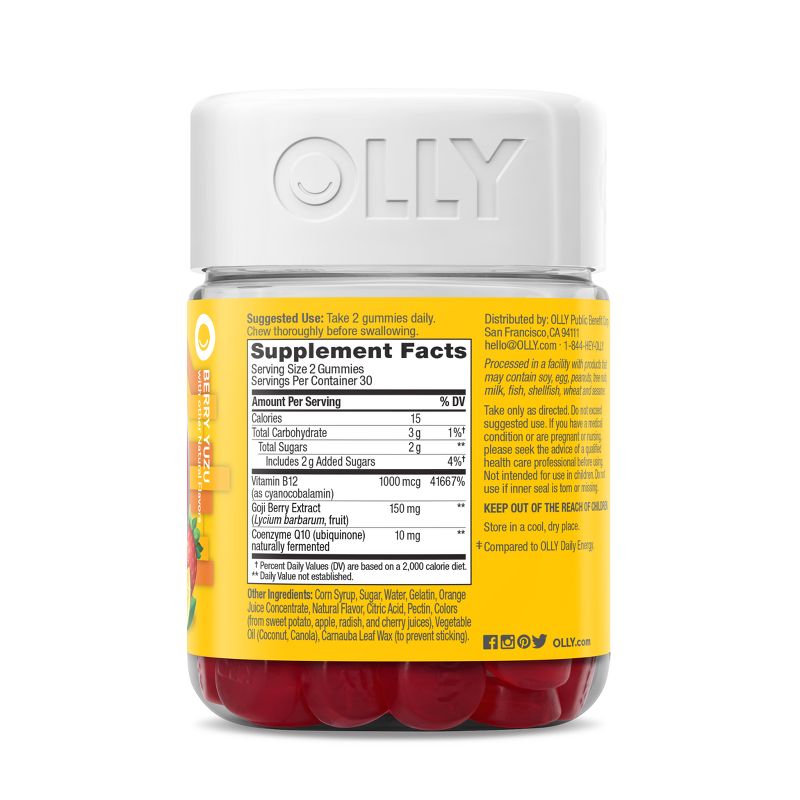 OLLY Extra Strength Daily Energy, 1000 mcg, Vitamin B12 and Caffeine-Free Gummies - Berry Yuzu Flavor - 60ct, 4 of 11