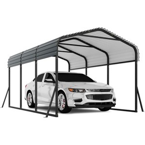 Metal Carport with Galvanized Steel Roof, Heavy Duty Metal Roof Carport with Enhanced Base, Tall Kits Garage for Tractors, Trucks, Boats, Cars - 1 of 4