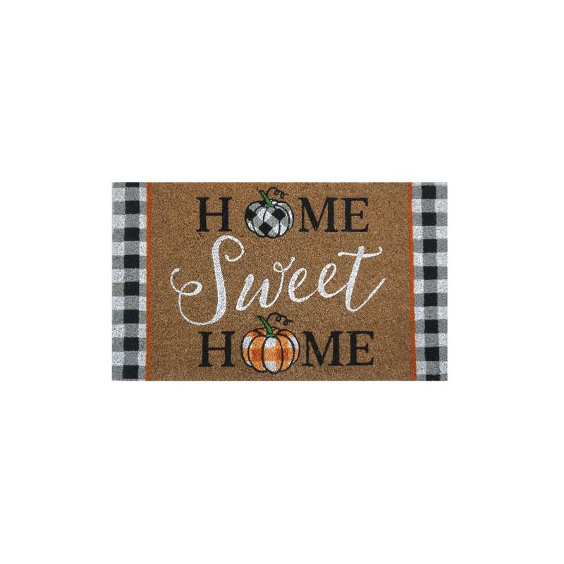 Briarwood Lane Home Sweet Home Pumpkins Fall Natural Fiber Coir Doormat Checkers 30" x 18", 1 of 4
