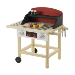 HearthSong Junior Grill Master's Pretend Play Wooden BBQ Grill Set with Accessories