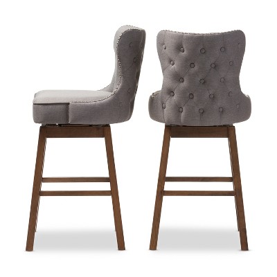 Gray Walnut Upholstered Swivel Bar Stools Set of 2