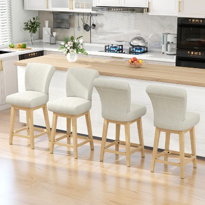 Dyonery Solid Wood Swivel Counter Upholstered Bar Stool 26.8" Height Set of 2 Barstools with Back & Arms for Kitchen Island,Home Bar