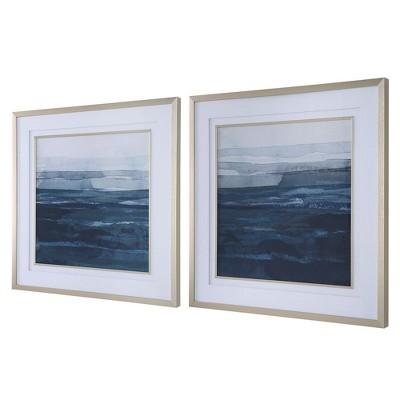 Rising Blue Abstract Framed Print Set, 34" x 34"