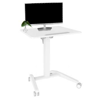 Stand Up Desk Store Pneumatic-Adjustable Tilt-Top Compact Standing Desk (White Frame/White Desktop, 28” Wide)